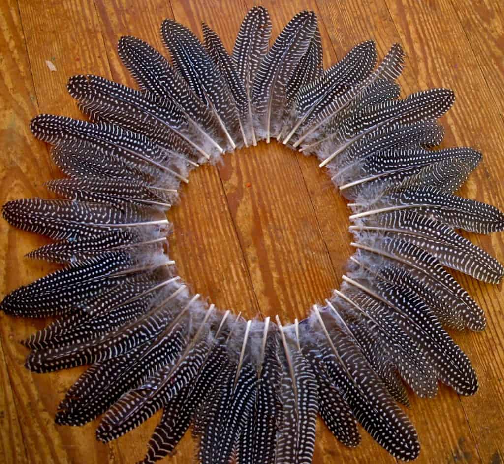 guinea feather wreath before flowers