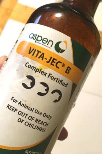 bottle of fortified vitamin b complex supplement for livestock