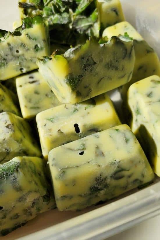 cubes of frozen basil and olive oil