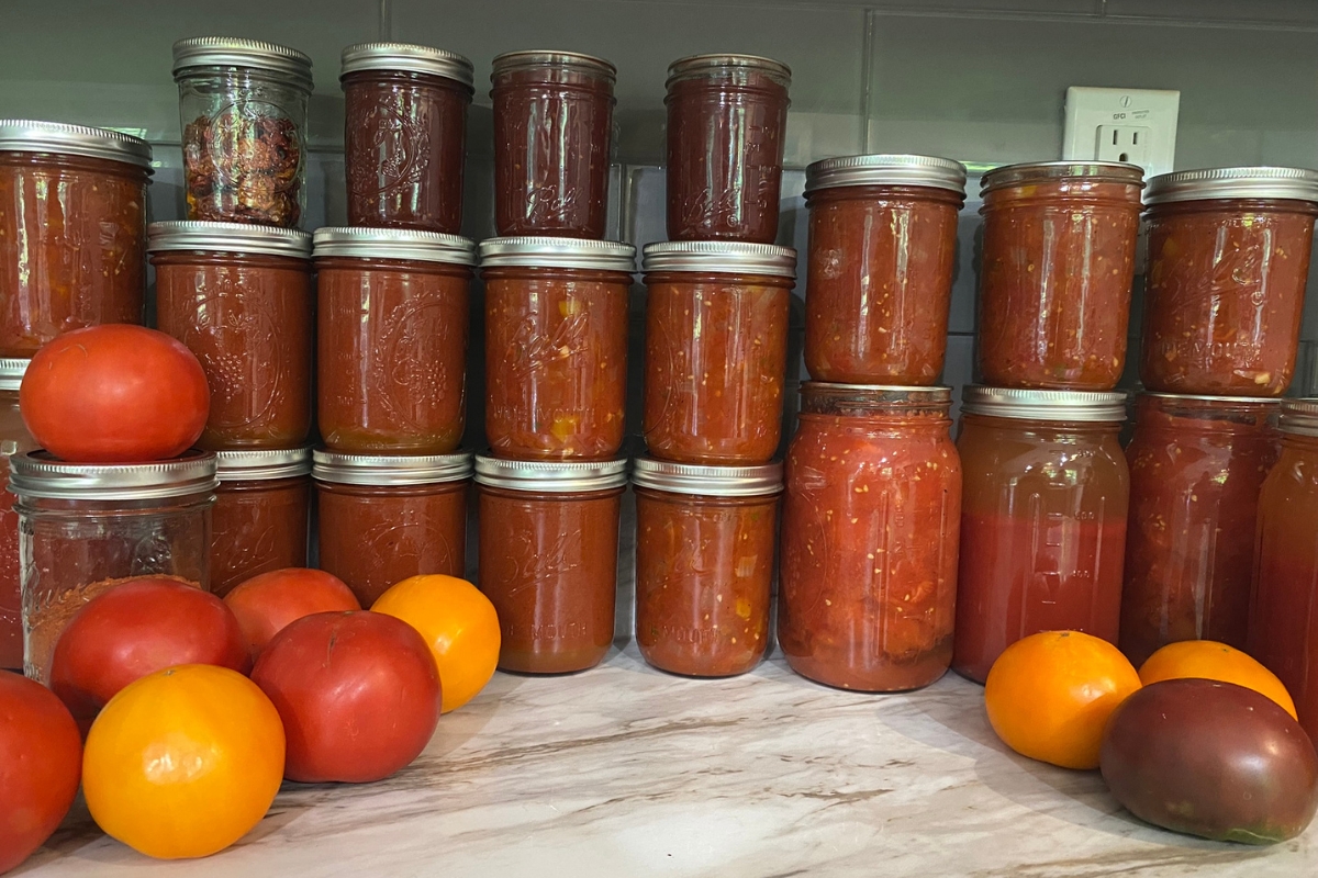 shelf of canned foods from the garden