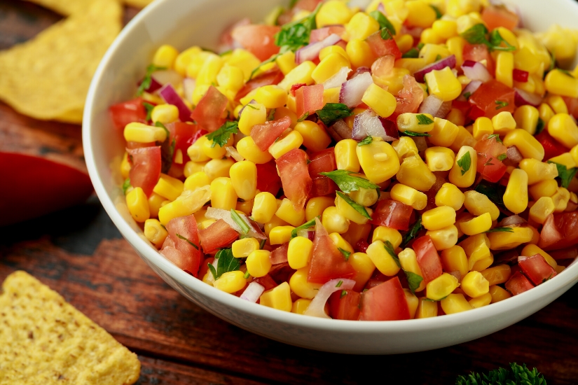 corn salsa on table in bowl