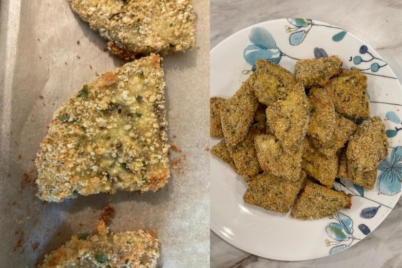 breaded eggplant crisps on a plate