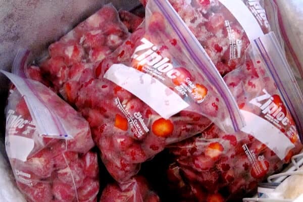 frozen strawberries in bags