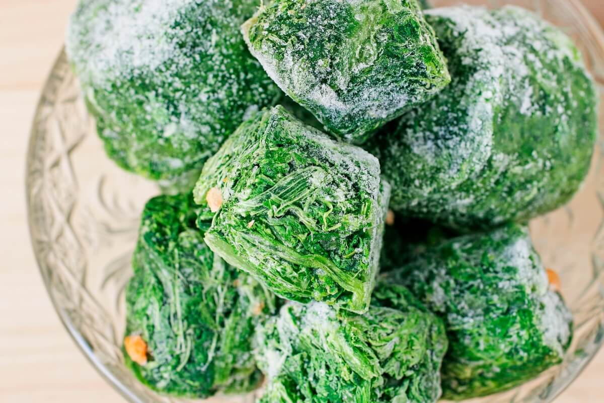 cubes of frozen preserved spinach