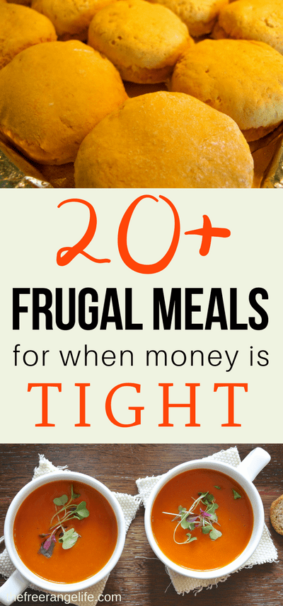 Food makes up lot of our budgets. But what do you do when money is really tight? Here are 20+ frugal meals to make when your budget is super small. 