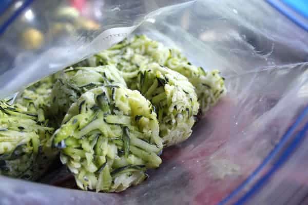 frozen zucchini in plastic bag