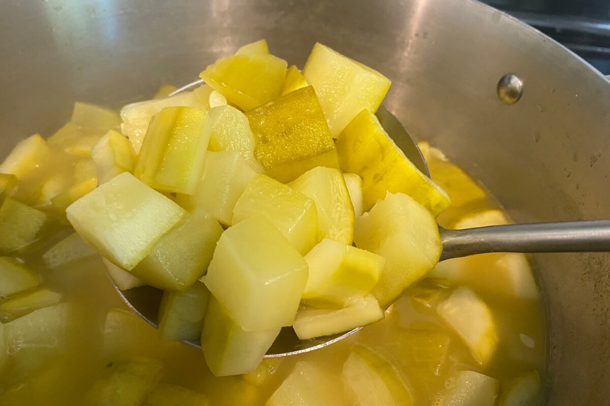 spoonful of zucchini boiled in pineapple juice