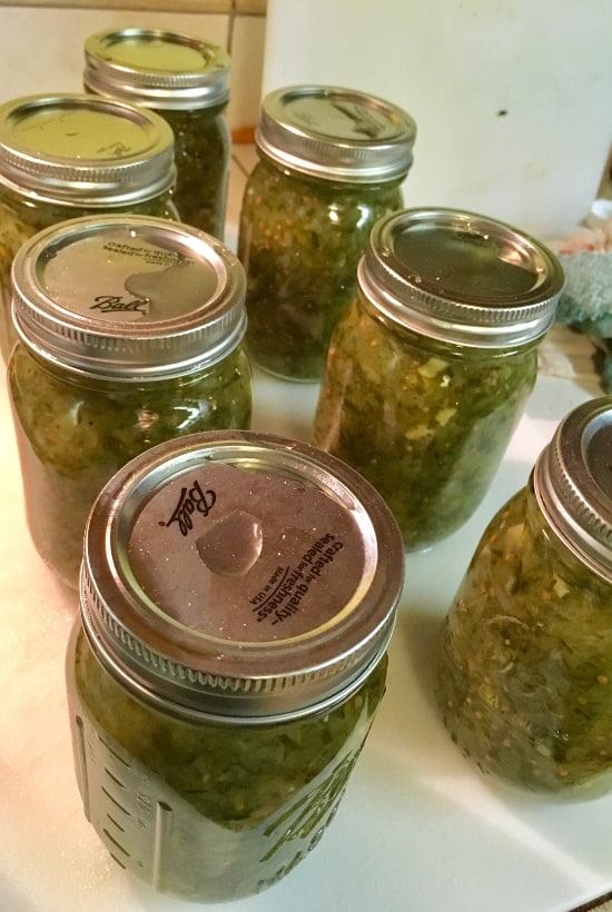 canned pickle relish in jars on counter