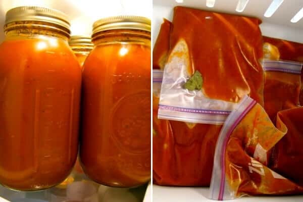 sauce in jars and freezer bags
