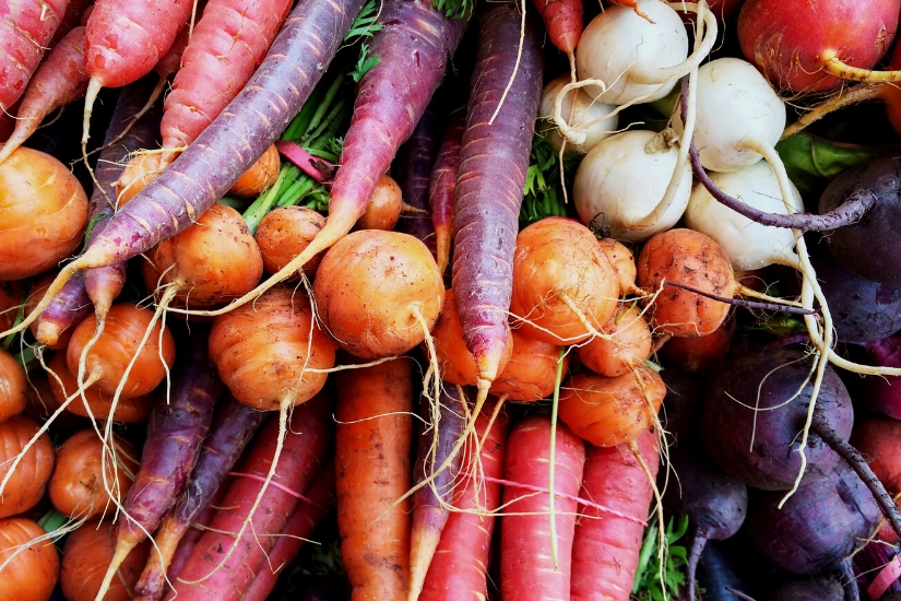 colorful root vegetables up close