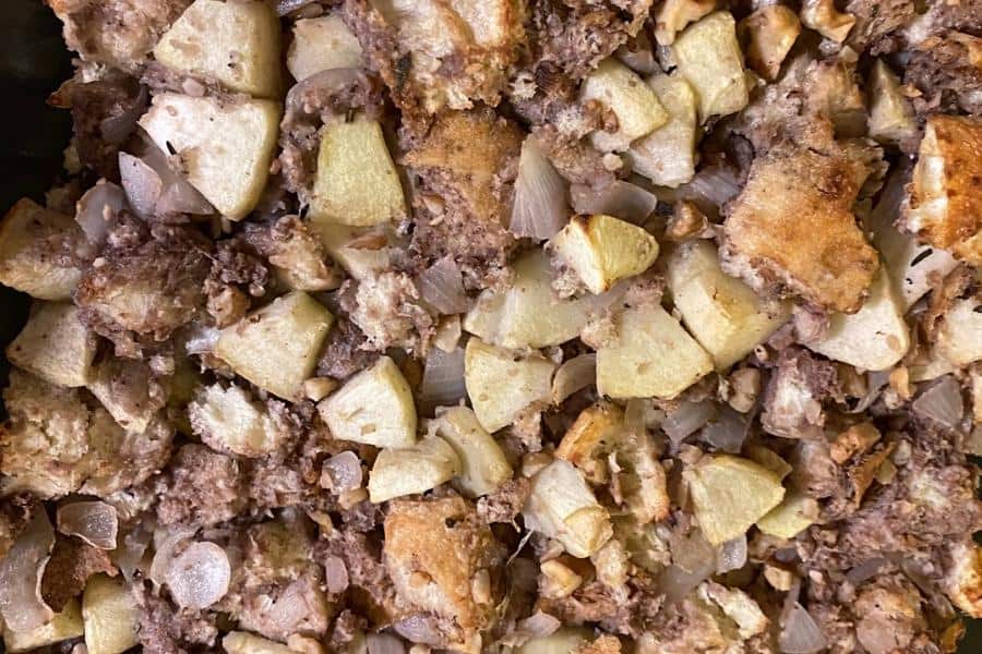 close up of apple walnut stuffing